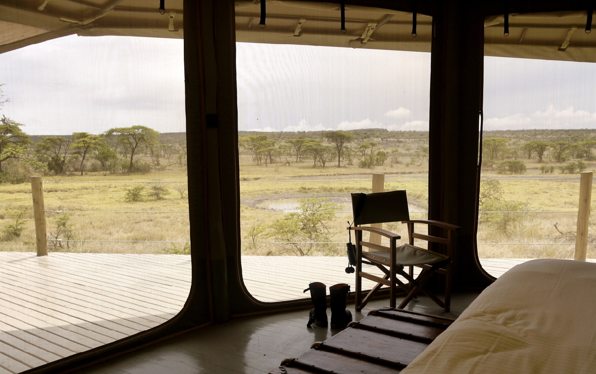 Im Zelt der Blick aufs Wasserloch 